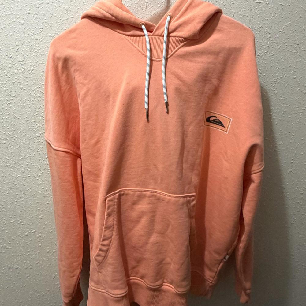 Quiksilver Hoodie Large Peach Coral Graphic Surf Logo Pullover
